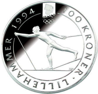 OL-Sølvmynt nr. 1 Langrennsløper revers side